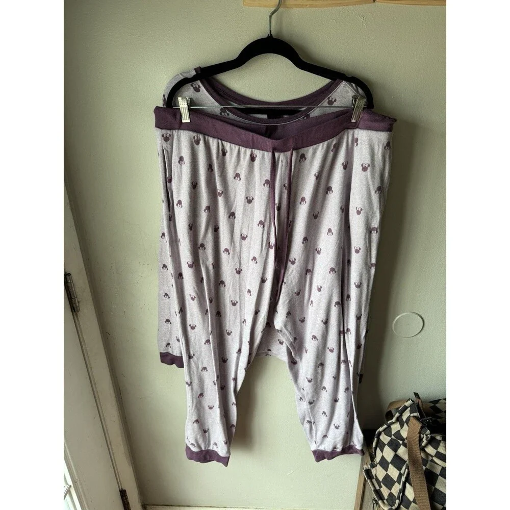 Disney Minnie Mouse Lavender Bow Pajama Set Soft Knit 2-Piece Loungewear 2XL